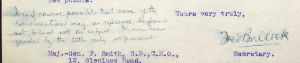 13 – Letter to Frederick Smith from Fred Bullock, 21 Nov 1910