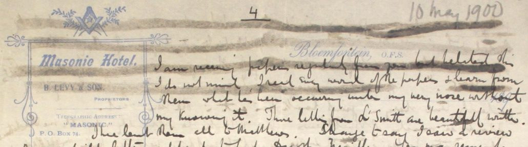 13 – Letter to Mary Ann Smith from Frederick Smith, 10 May 1900