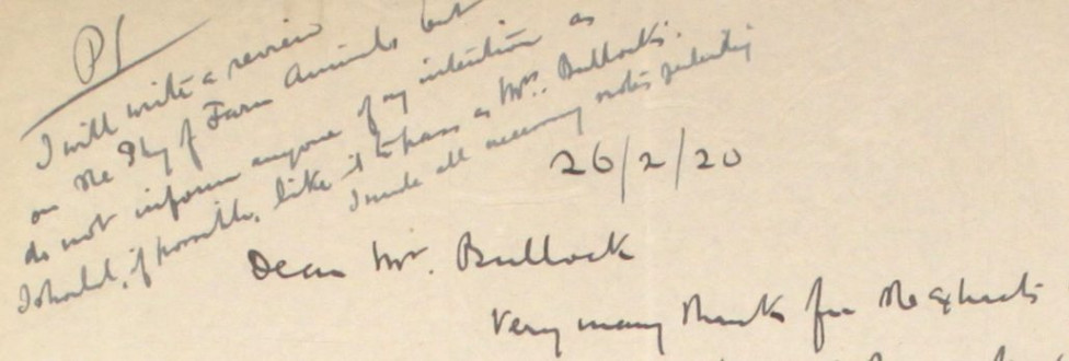 13 – Letter to Fred Bullock from Frederick Smith, 26 Feb 1920