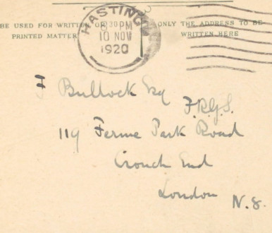 64 – Postcard to Fred Bullock from Frederick Smith, 10 Nov 1920